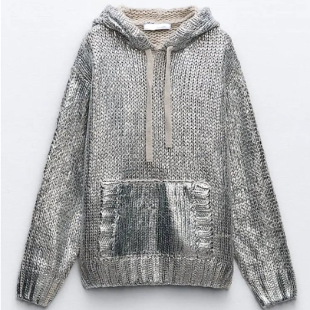 Metallic Knit Hoodie NWOT
